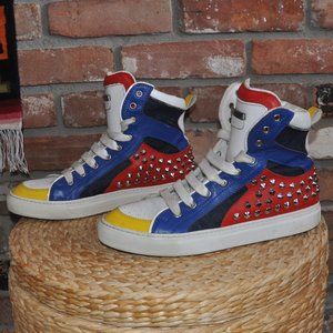 Dsquared2 Multicolor Leather & Canvas Denim Studded High Top Sneakers 42 US9